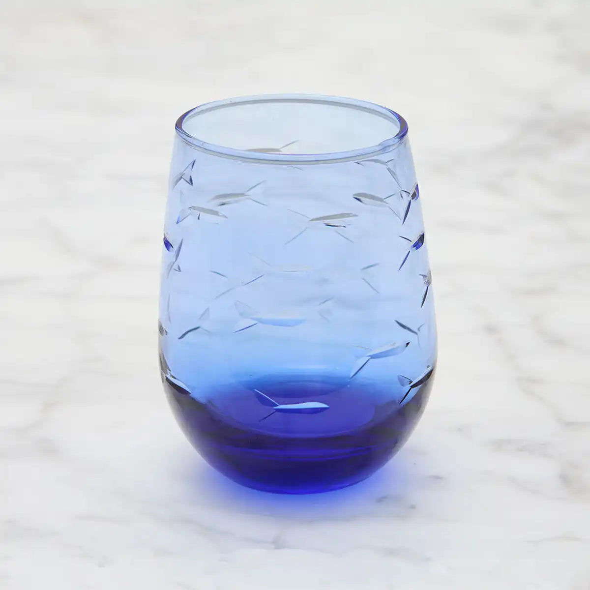 School of Fish Blue Stemless Wine Glass